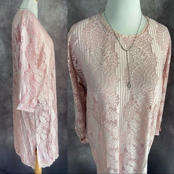 POL Pink Lace Shift 3/4 Sleeve Dress - Picture 3 of 12